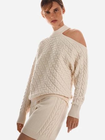 Zara Strickpullover mit Cut-Out, creme, Gr. M, top