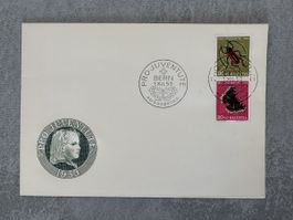 FDC Pro Juventute 1953 senkrechtes Paar aus Kehrdruckbogen