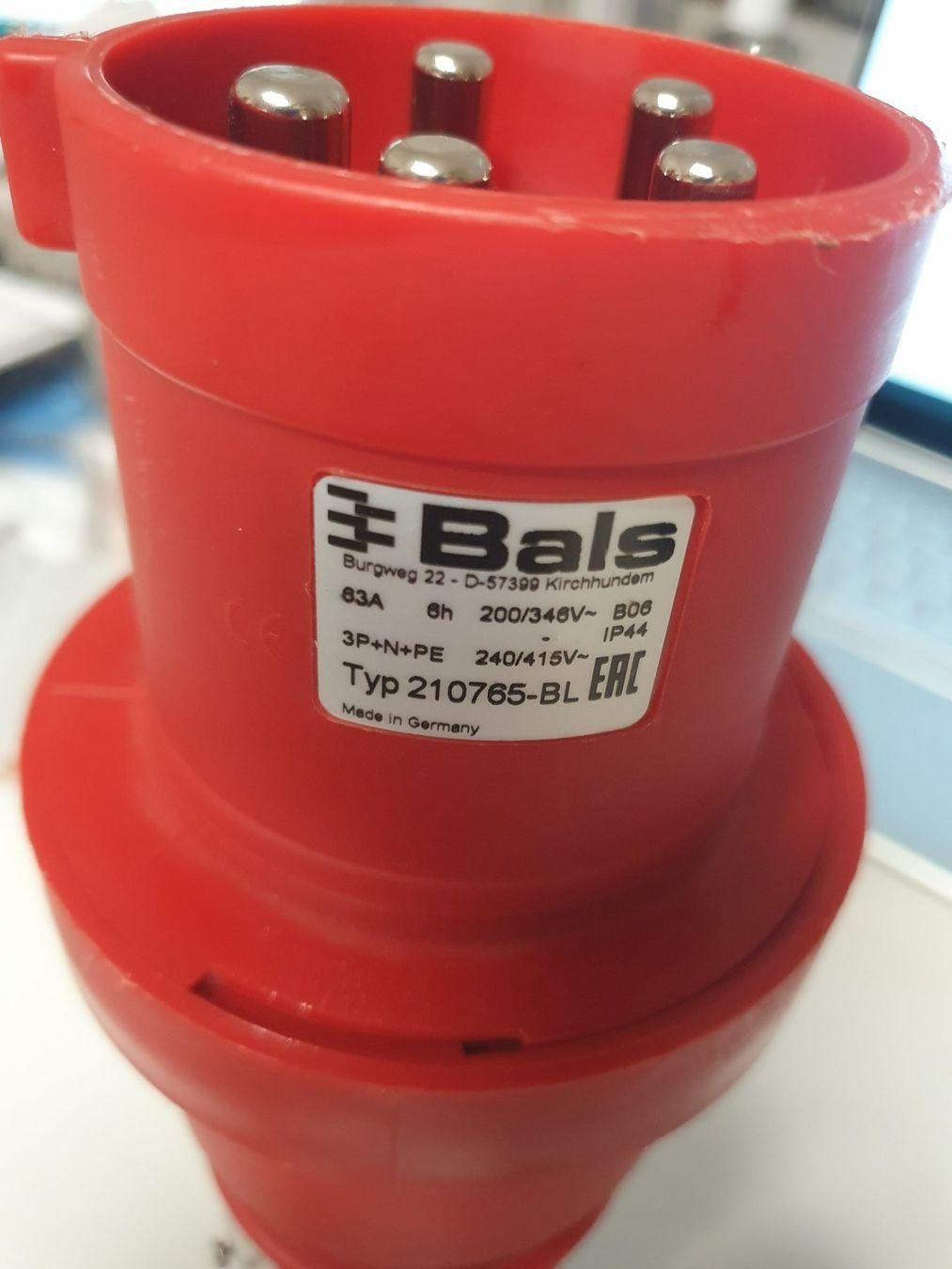 Stecker: CEE Stecker 63A 5P 400V 6h Bals IP44 EAC Typ210765-BL – Gebraucht aus Zürich von Alibaba1234 5