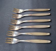 6 Kuchen Dessert Gabeln antik Silber 90, WMF, L.15 cm