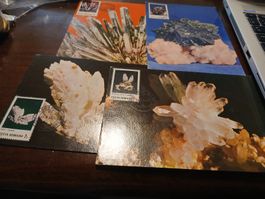 Lot de 4 cartes postales minéraux et timbres Roumanie