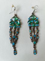 Vintage Chandelier Ohrringe Lang Grün Blau Strass Boho Orien