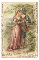 Liebespaar küsst sich im Garten - Präge-Litho - 1904