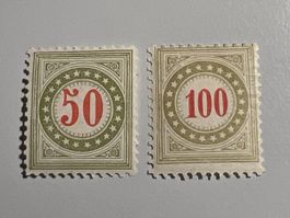 Schweiz 1883/ 84, Portomarken, 50 & 100 Rp., 27AK & 28BN