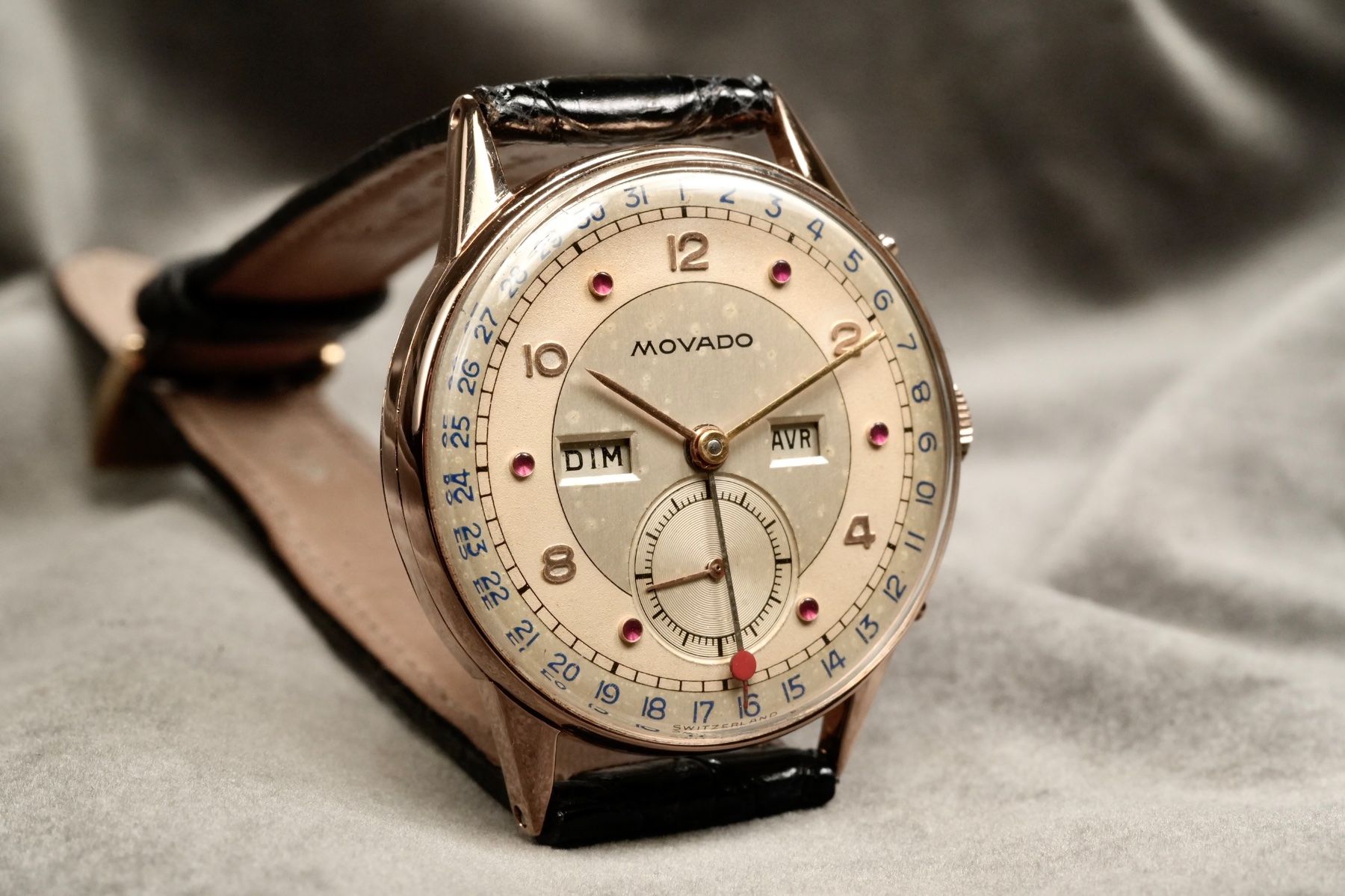 Movado Orologi: Movado Calendograf Original 18kt. Red Gold Ruby Dial – Usato da Morcote venduto da chronoservice 2