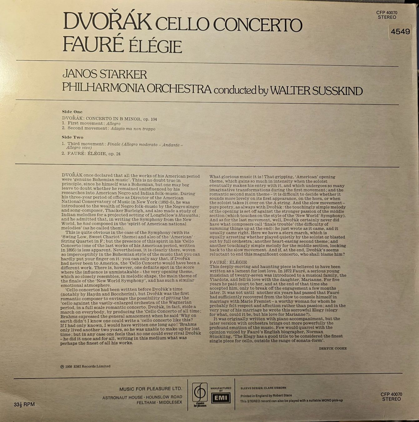 Vinyles: Dvorak, Fauré - Cello Concerto, Élégie – D'occasion à Wahlen b. Laufen par Cg10 1