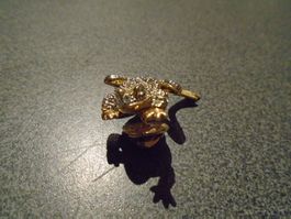 Pin Frosch, goldfarbig/weisse Steinchen