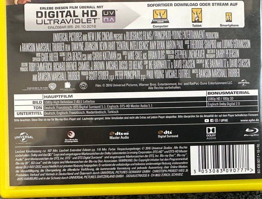 Tous les DVDs: Central Intelligence Blu-ray Extended Edition – D'occasion à Beringen par Mantafisch1 2