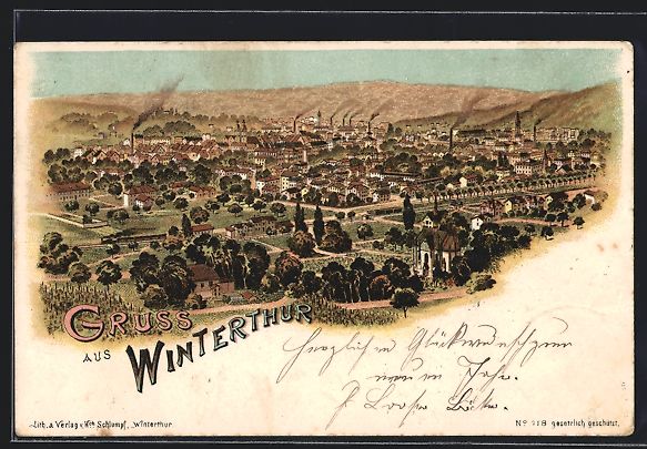 Ansichtskarten: Litho Winterthur, Panoramablick vom Berg – Gebraucht aus Berlin von bartko-reher
