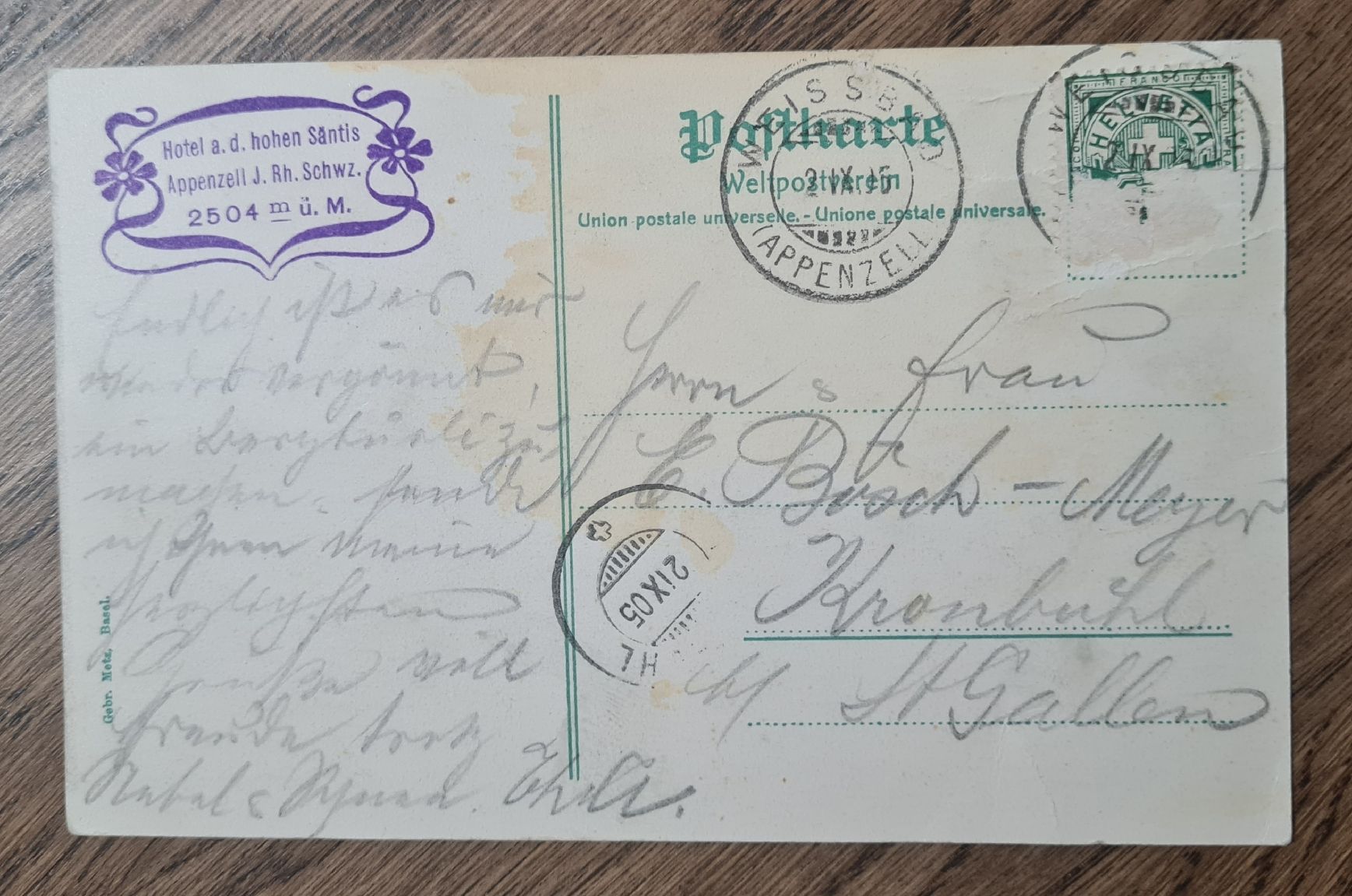 Cartoline postali: Meglisalp, Alpsteingebirge 1905 – Usato da Ebikon venduto da Donar50 1