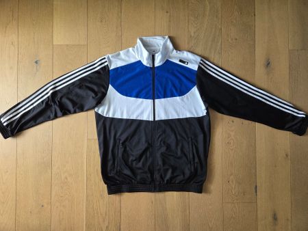 Blau-schwarz-weisse Adidas Trainingsanzugjacke Grösse 9/XL
