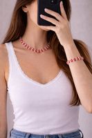 Schmuck Set Rot Halskette + Armband Blumen
