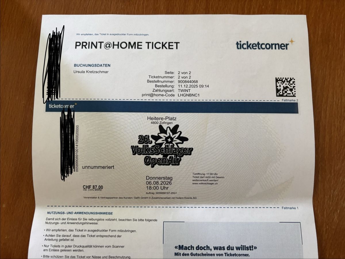 Tickets: 26. VolksSchlager OpenAir – Neu (gemäss Beschreibung) aus Rheinfelden von mur_kj5h 1