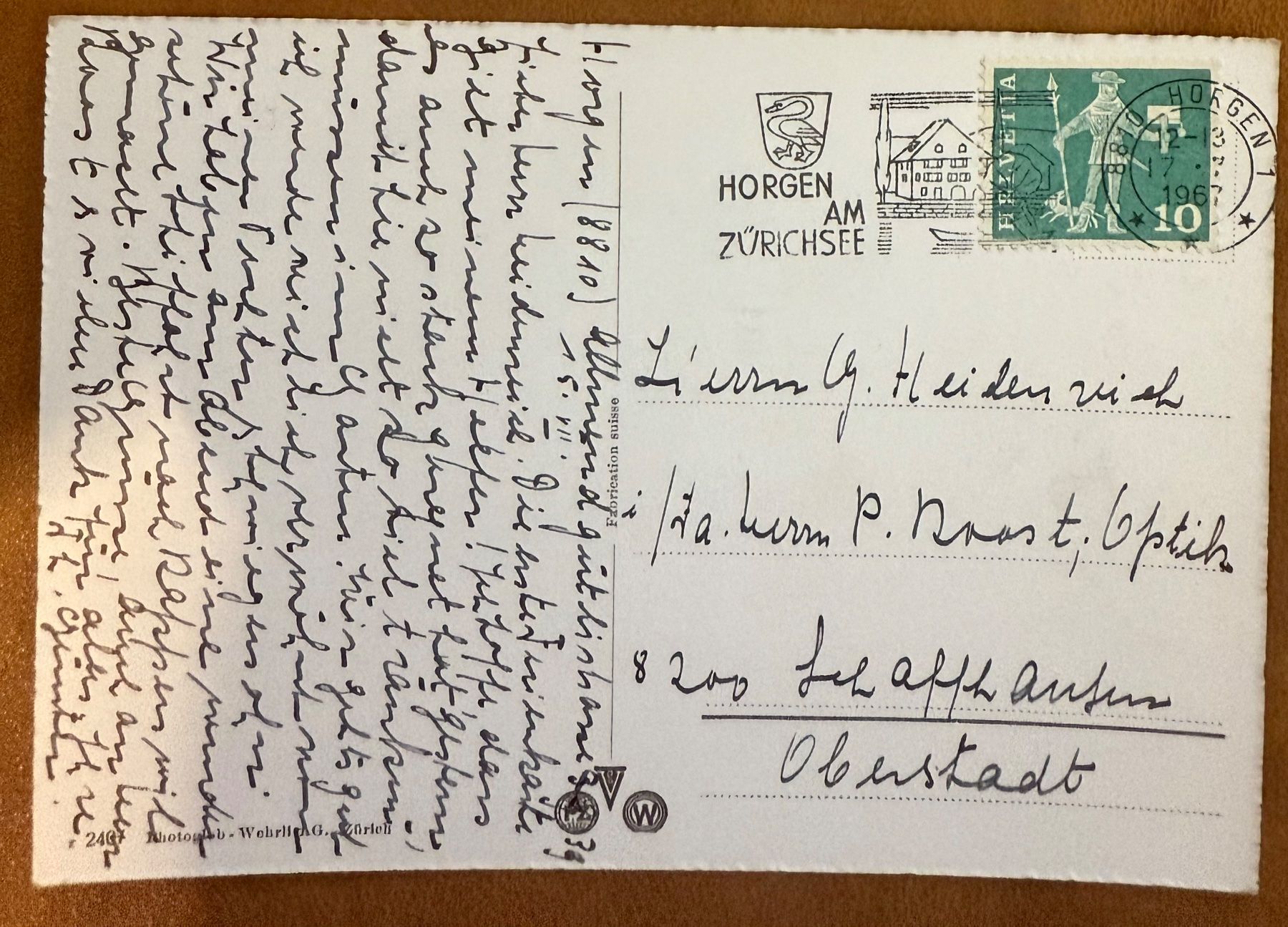 Cartoline postali: Horgen - ZH - 1967 – Usato da Lutry venduto da Ediego 1