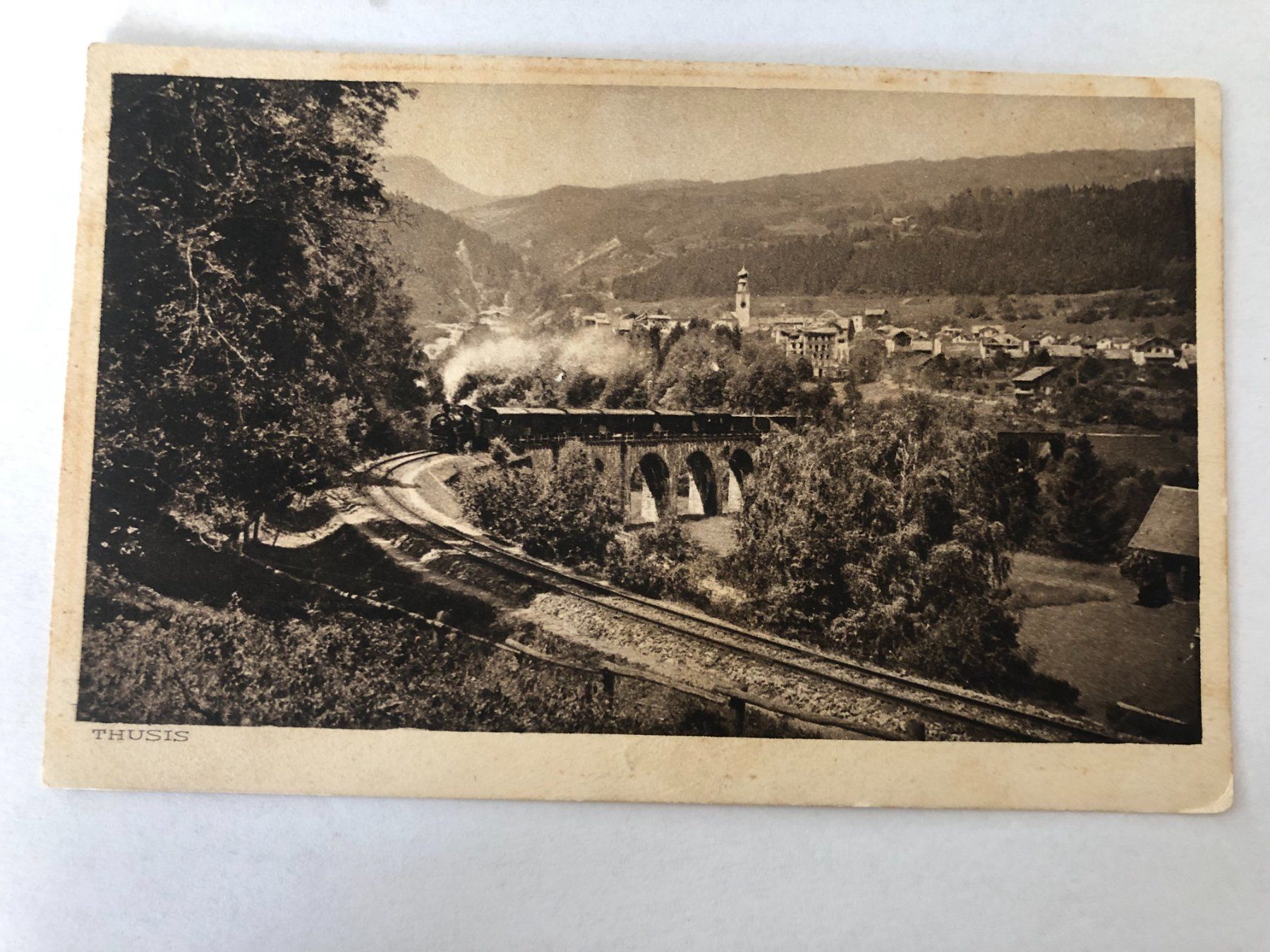 Cartoline postali: Ansichtskarte Rhätische Bahn Thusis mit Viadukt alt – Usato da Pfäffikon ZH venduto da Waltoversand