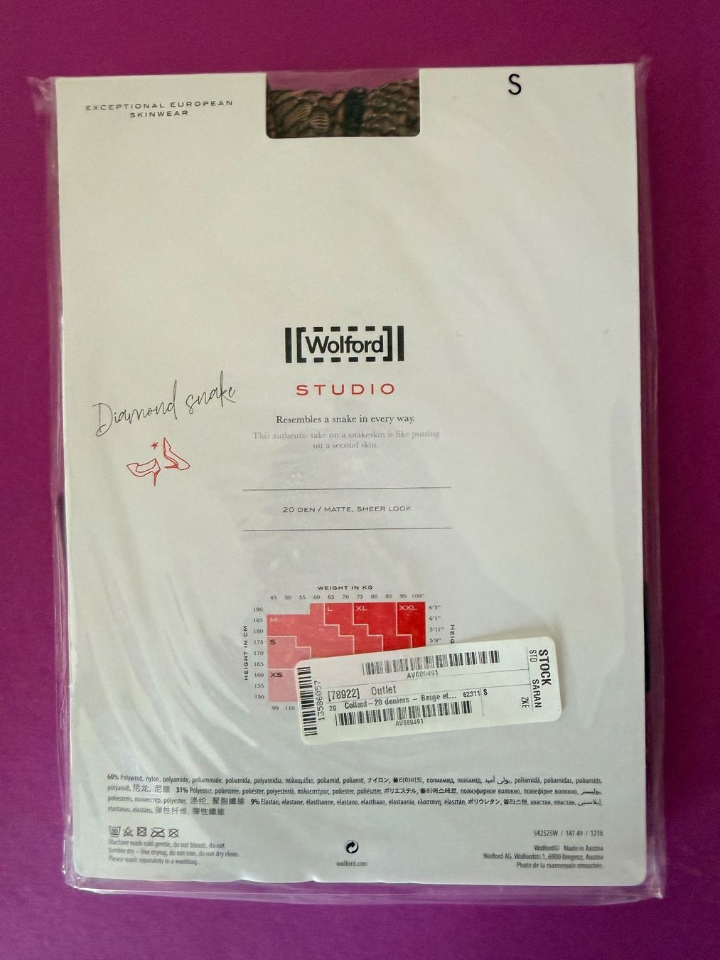 Wolford Calze & Collant: WOLFORD, Strumpfhose DIAMOND SNAKE, Grösse S, Hellbraun – Nuovo e nell'imballaggio originale da Rudolfstetten venduto da gst_g7xl 2