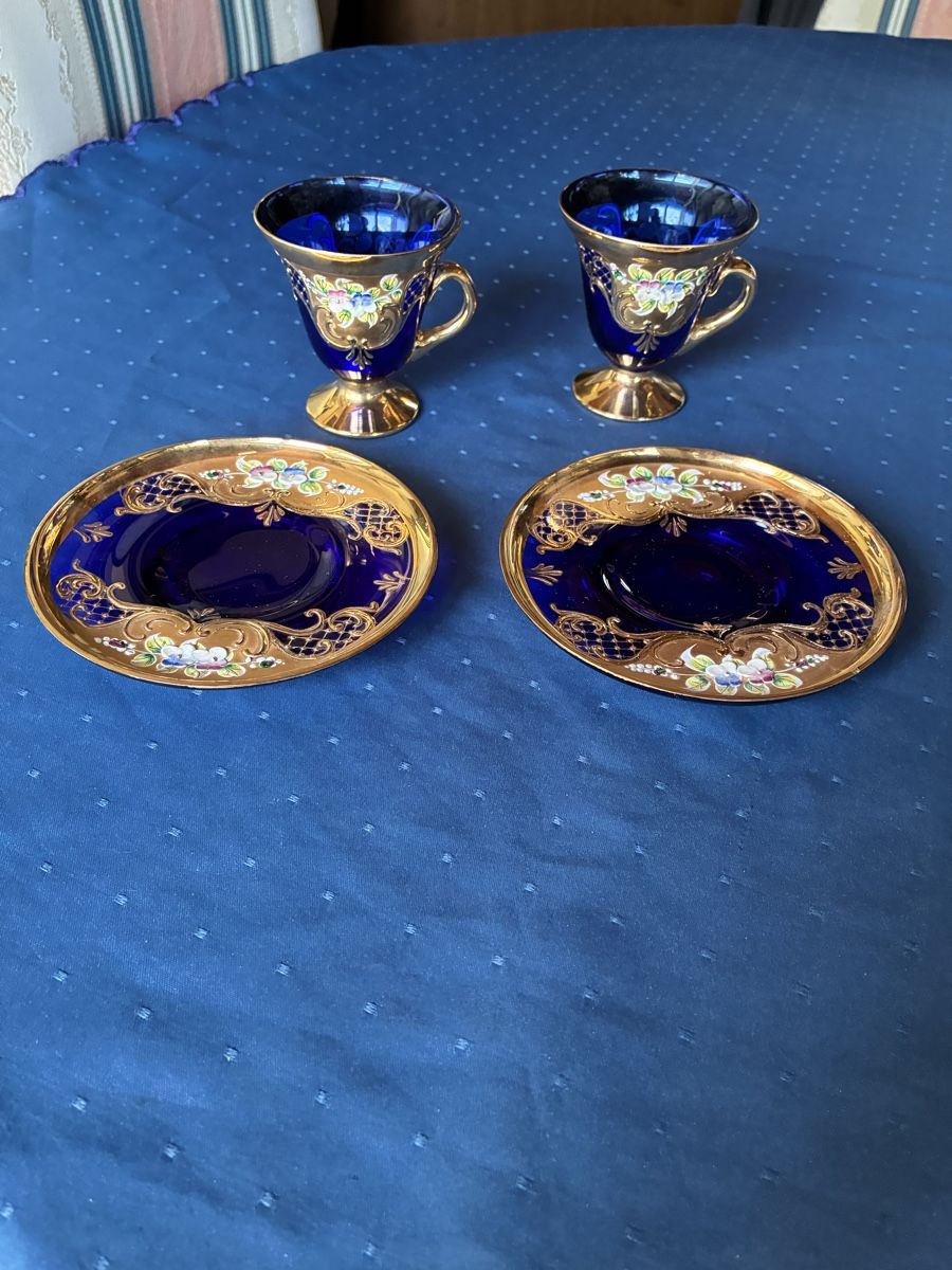 Tazze: Murano - 2 Glastassen mit Untertassen blau – Usato da Dornach venduto da Rosengarten 1