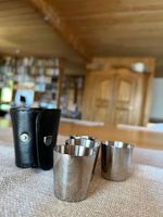 Becherset poliertes Chromstahl in Lederetui, neu
