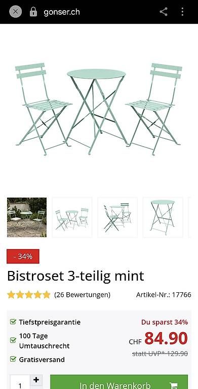 Set di tavolo e panche: Bistroset, 1 Tisch, 2 Stühle, mint – Usato da Bazenheid venduto da Exo_Tic 1