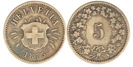 5 Rappen von 1873 (sehr schön). Ab 1.--