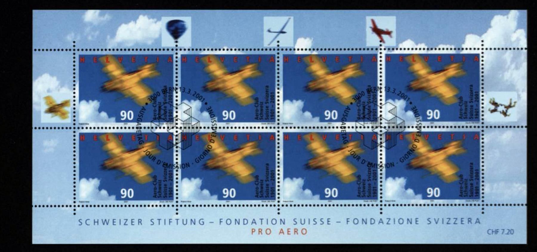 Alle Briefmarken: PRO AERO Kleinbogen 3 versch. ET (B201) – Gebraucht aus Seuzach von Harri19 2