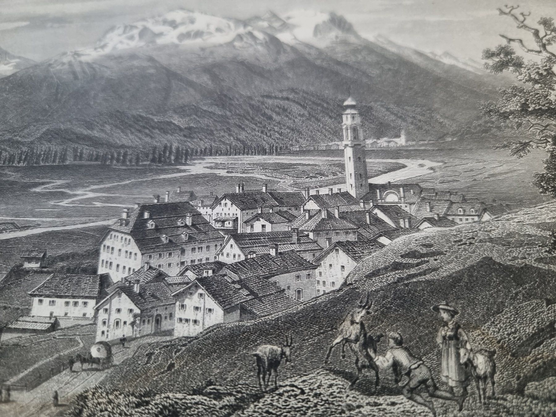 Incisioni: Antike Lithographie Ansicht Samaden, G.M. Kurz sculp. – Usato da Trachslau venduto da post35 3