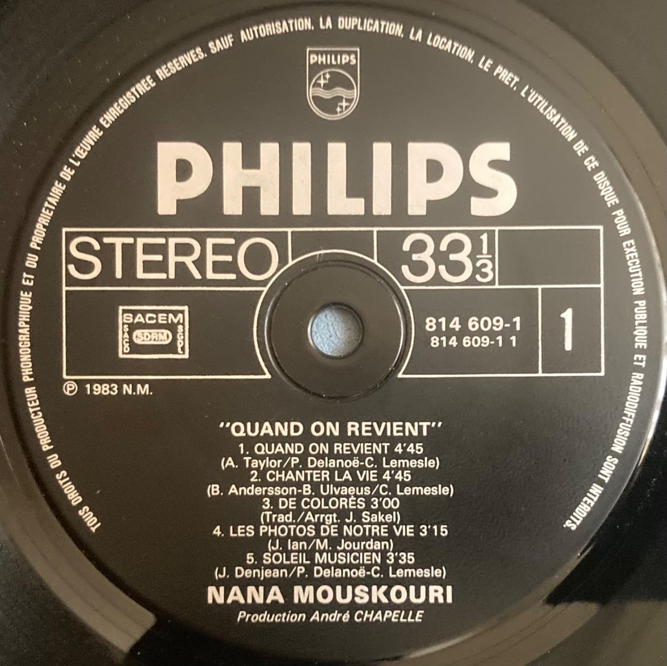 Dischi in vinile: NANA MOUSKOURI - QUAND ON REVIENT – Usato da Poliez-Pittet venduto da Newtown-Records 2