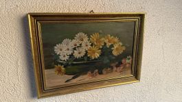 Antikes Blumenstillleben in Goldrahmen – Handgerahmt in BS