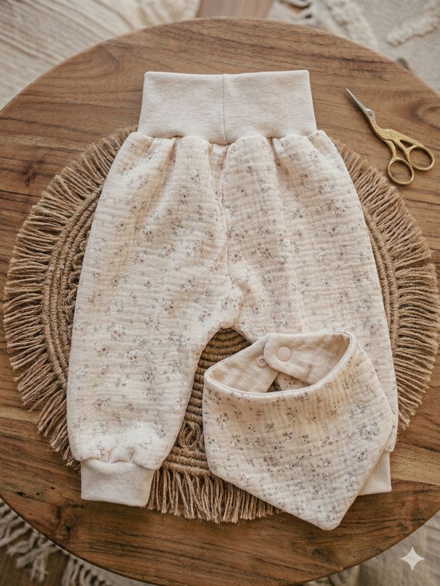 Hosen: Neu. Handmade: Set Musselinhose, Lätzchen Gr.80 – Neu und originalverpackt aus Bänk (Dägerlen) von Quatschdachs 2