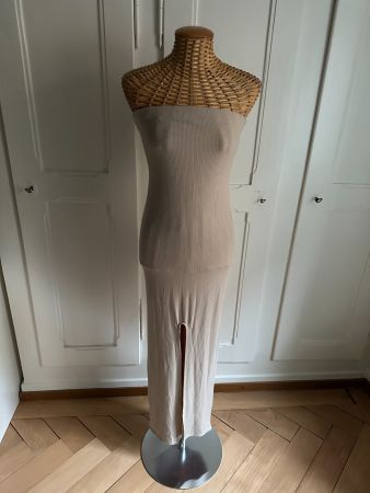 Bustier-Kleid beige gerippt S