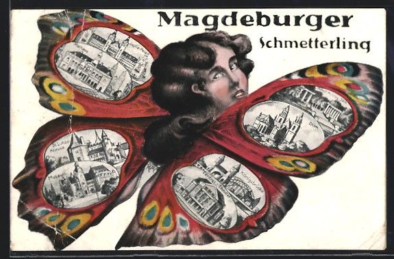Cartoline postali: Schmetterling-AK Magdeburg, Fliegender M – Usato da Berlin venduto da bartko-reher