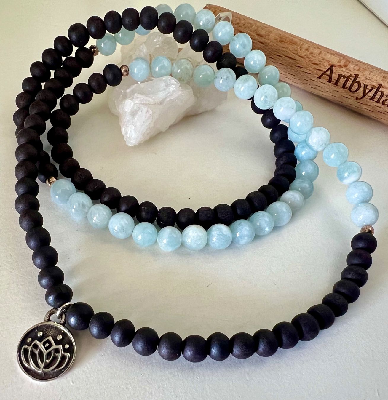Ketten: Aquamarin Onyx Kette oder Armband mit Silber Lotus - 54cm – Gebraucht aus Ruswil von artbyhand 3