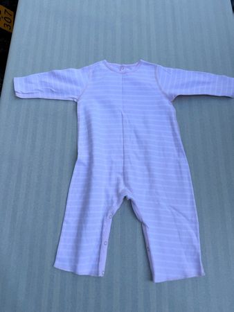 Petit Bateau Strampler Gr. 74 / 12 Monate, rosa gestreift