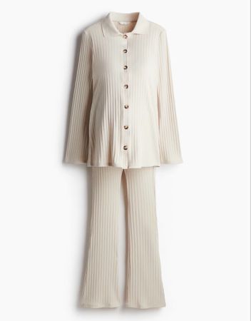 Umstandsmode Set gerippt beige Hose und Hemd neuwertig