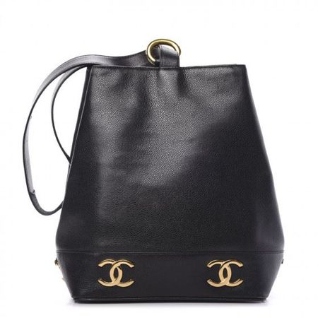 Vintage CHANEL Caviar CC Drawstring Bucket Shoulder Tasche