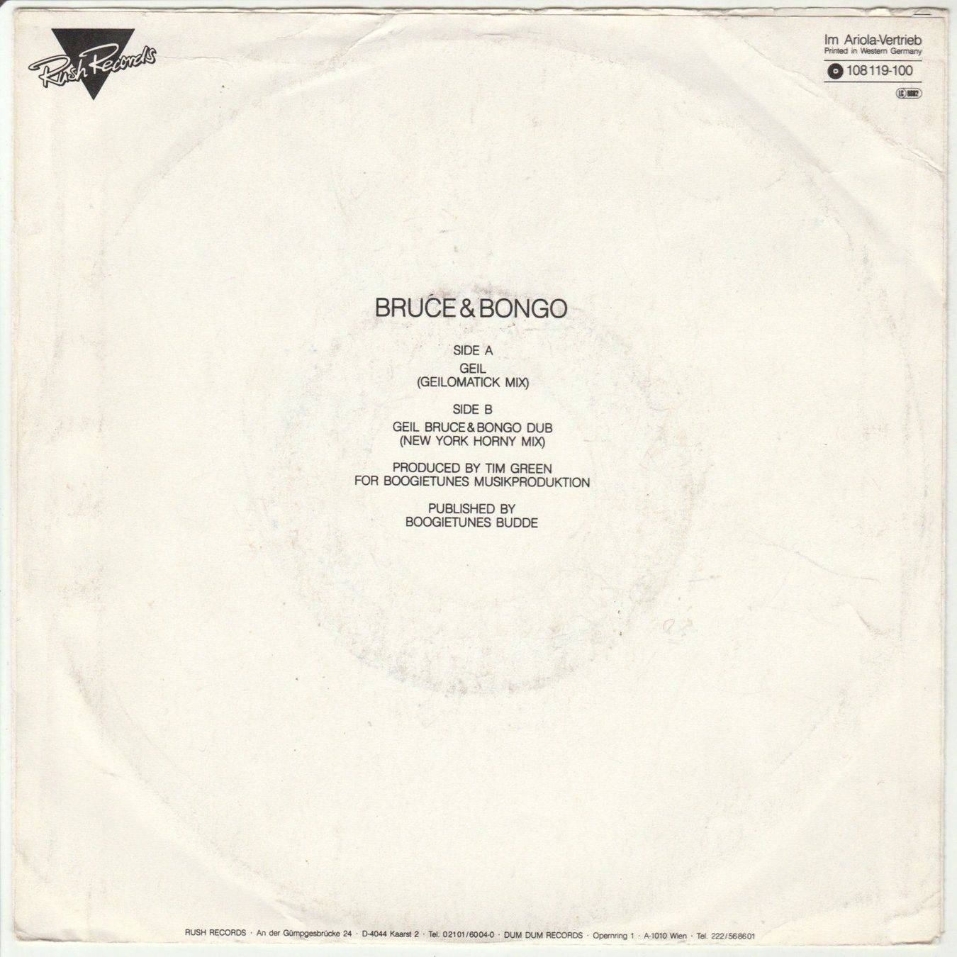 Dischi in vinile: Bruce & Bongo - Geil 7" Vinyl 1986 – Usato da Tübach venduto da JamesStone 1