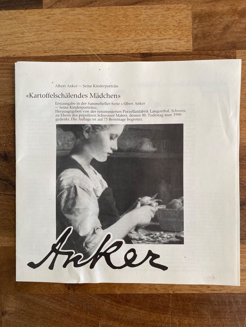 Teller: Anker Teller Kartoffelschälendes Mädchen – Gebraucht aus Malters von Basteln 3