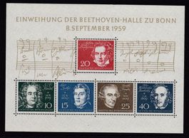 1958, BRD Michel Block 2 Beethovenhalle Bonn Einweihung