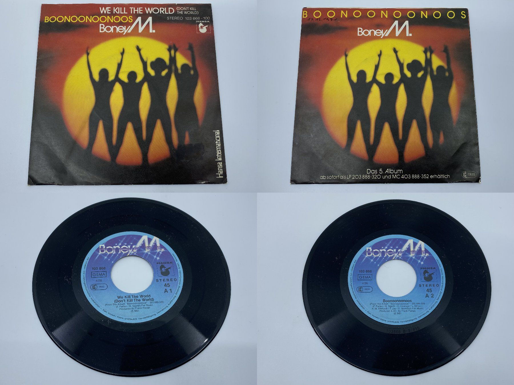 Dischi in vinile: Boney M. - We kill the World und Boonoonoonoos – Usato da Langwiesen venduto da Restposten-24