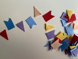 2 x bunte Fahnengirlande aus Filz, je 4 m lang