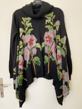 DESIGUAL oversize Pullover Gr XL - L schwarz geblümt