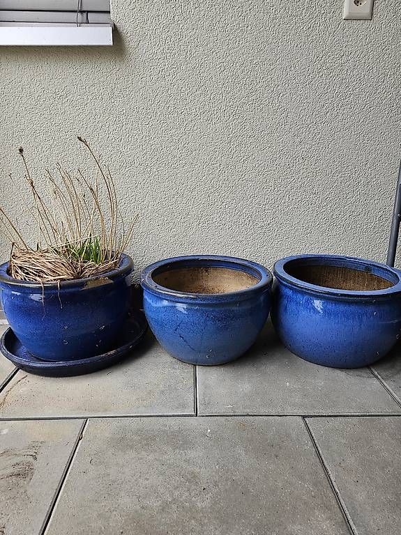 Vasi per fiori: 3x Blaue grosse Töpfe aus Keramik – Usato da Mettau venduto da BasarVerkauf