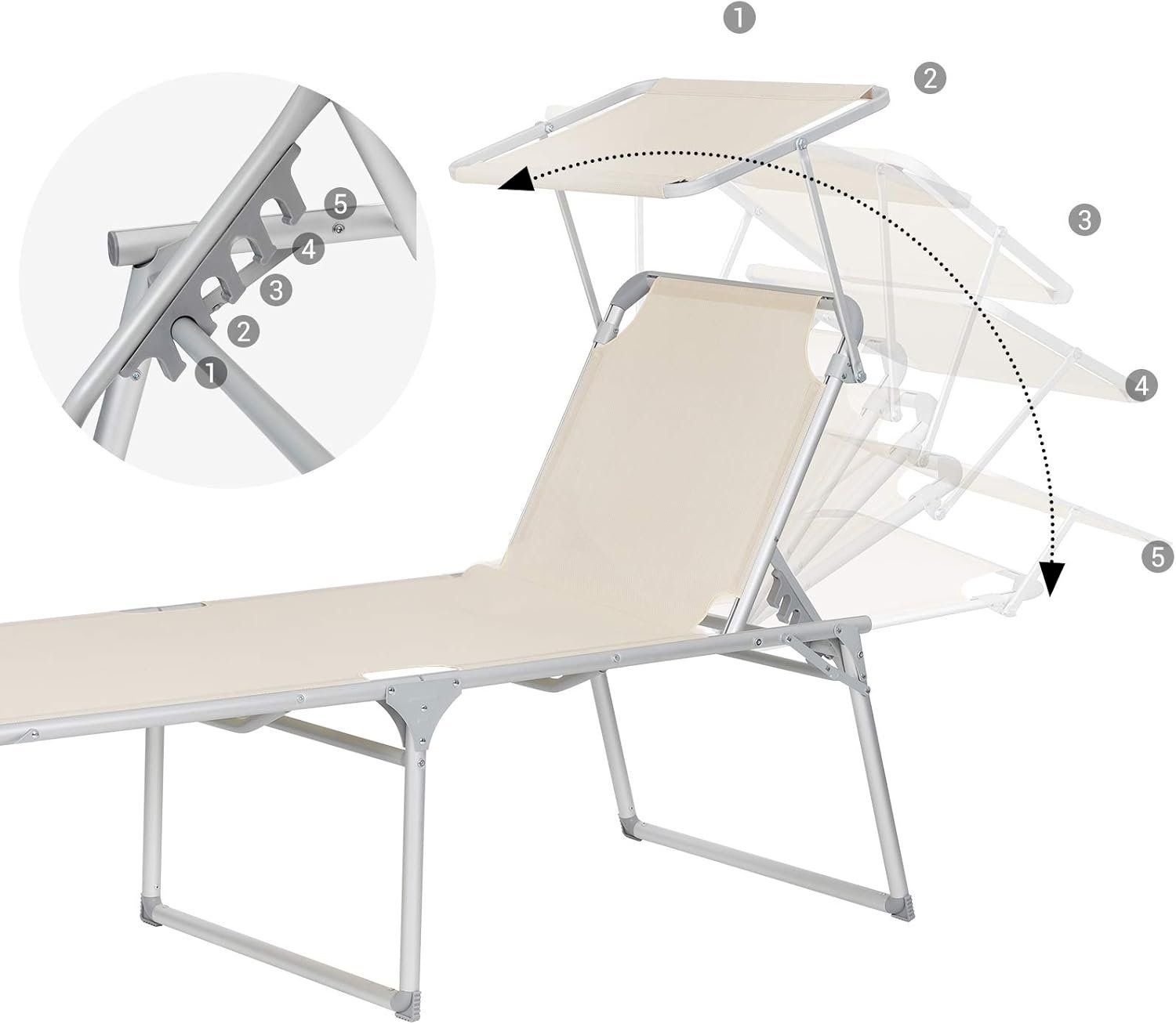 Sedie a sdraio & strandkorb: SONGMICS Gartenliege + Sonnendach beige – Nuovo e nell'imballaggio originale da Bottighofen venduto da zaap 3