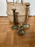 Antike Messing Kerzenständer, 3 Stück, Vintage Look