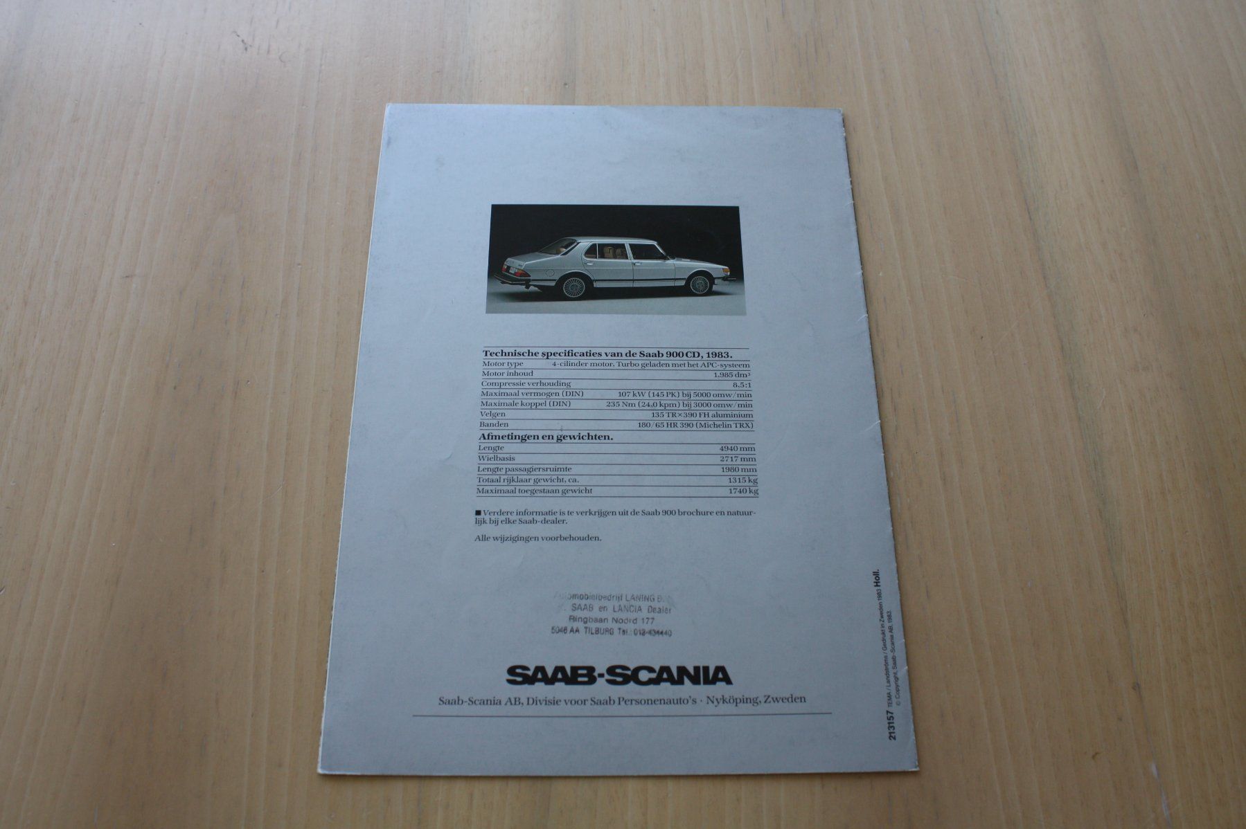 Saab Documenti: SAAB 900 CD Luxusversion Prospekt 1983 NL – Usato da Wikon venduto da erwin400 4