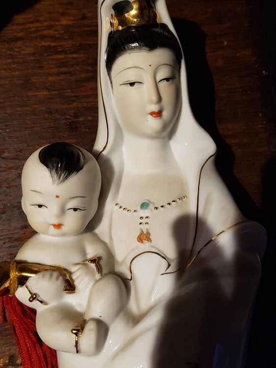 chinesische Guanyin Mutter & Kind Porzellan Figur 35 cm Hoch 1