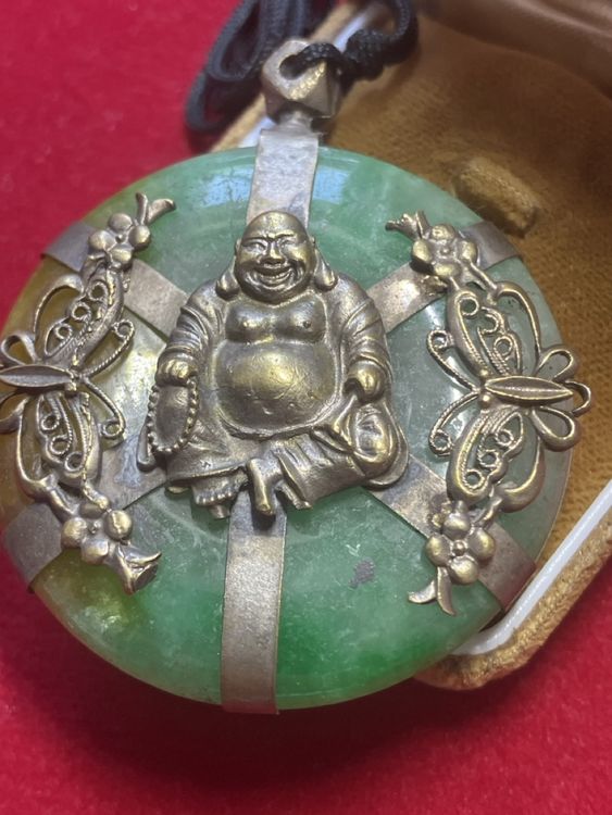 Jade Buddha Charm Pendant Necklace W/ Beads Cord Chain Handmade Carved Gemstone