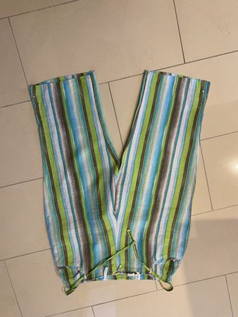 Gestreifte Leinen-Sommerhose mit Gürtel – Gr. 46