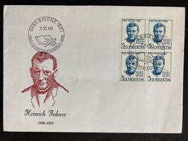 Schweiz 1966 Sonderstempel Heinrich Federer Brienz 4er PP 5