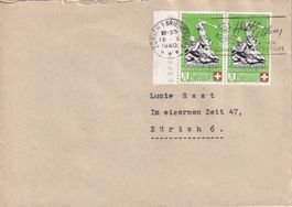 Pro Patria Paar Nr.B3 Sempach von 1940 auf Brief von Zürich